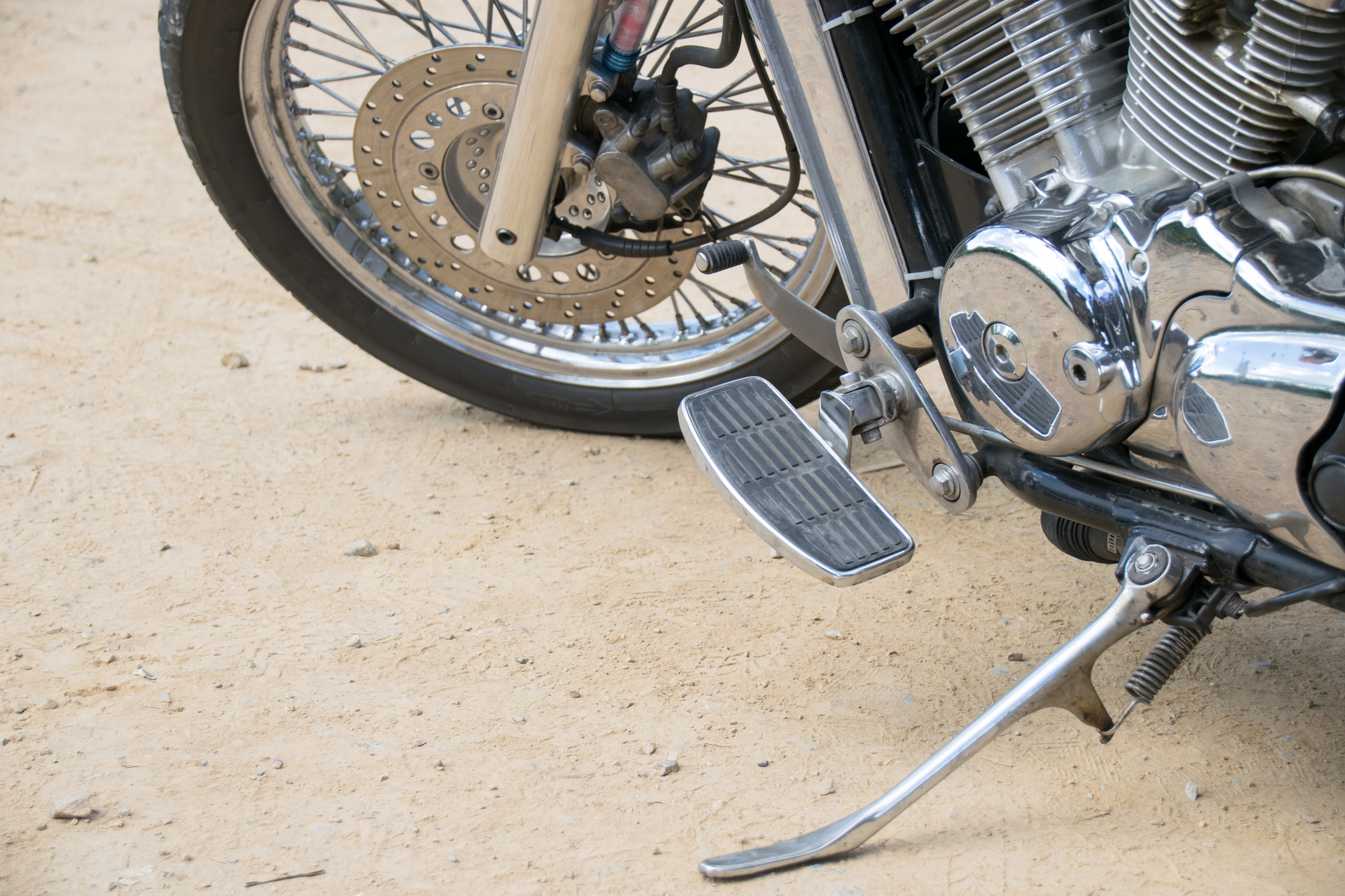 Close up wheel and stand motorcycle