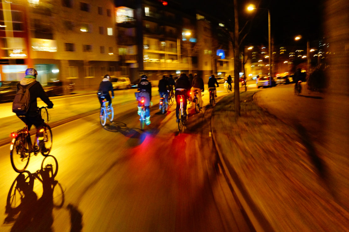 Critical mass bike ride in Rostock, Germany, December 