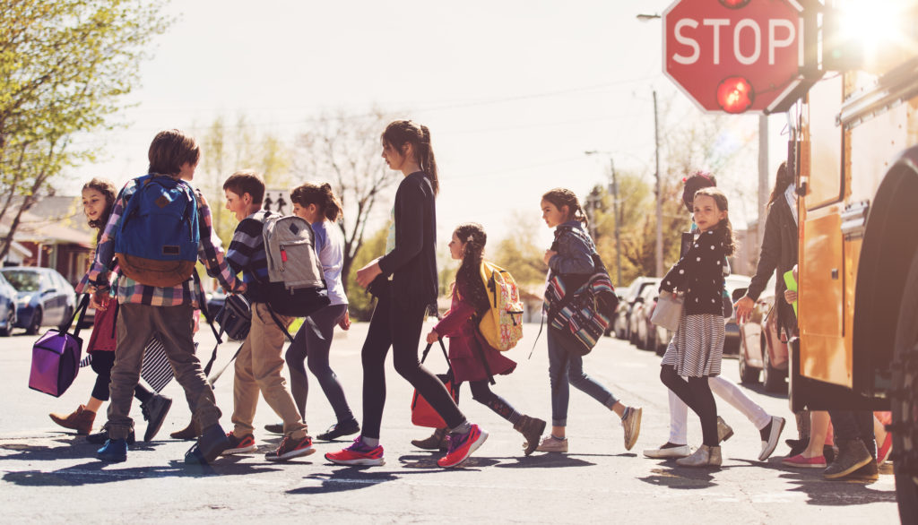 School kids crossing street