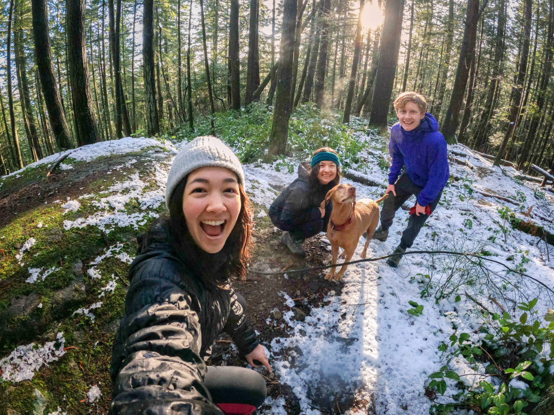 Family taking a winter hike